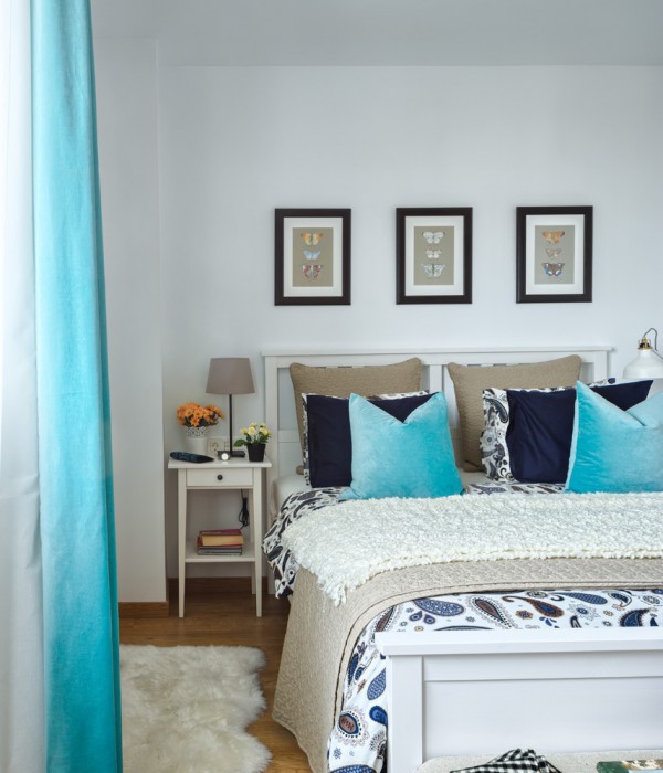  Спальня в цветах: Бежевый, Белый, Голубой, Светло-серый, Серый. Спальня в стиле: Минимализм.
