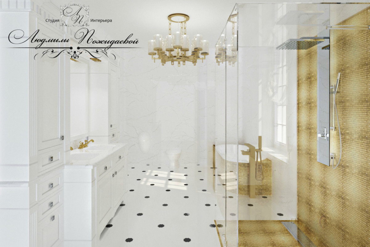 Атмосфера ванной комнаты важна нам всегда - легкая мраморная с золотом! Прекрасное настроение и ощущение чистоты!