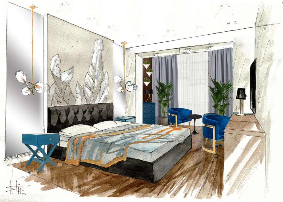 Спальня в современном стиле с элементами классики